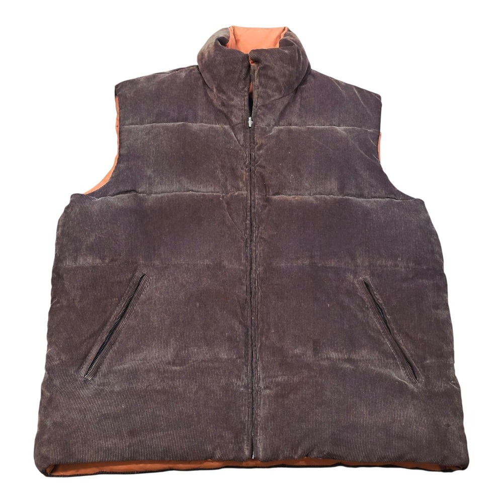 Vintage Fellini Mens Reversible Corduroy Puffer Vest Brown Orange Sz 52 2XL